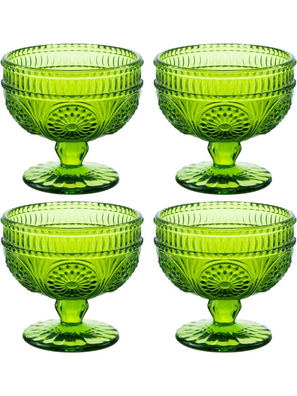 Vintage Sunflower Glass Footed Bowls Set of 4 - Perfect for Desserts, Ice Cream